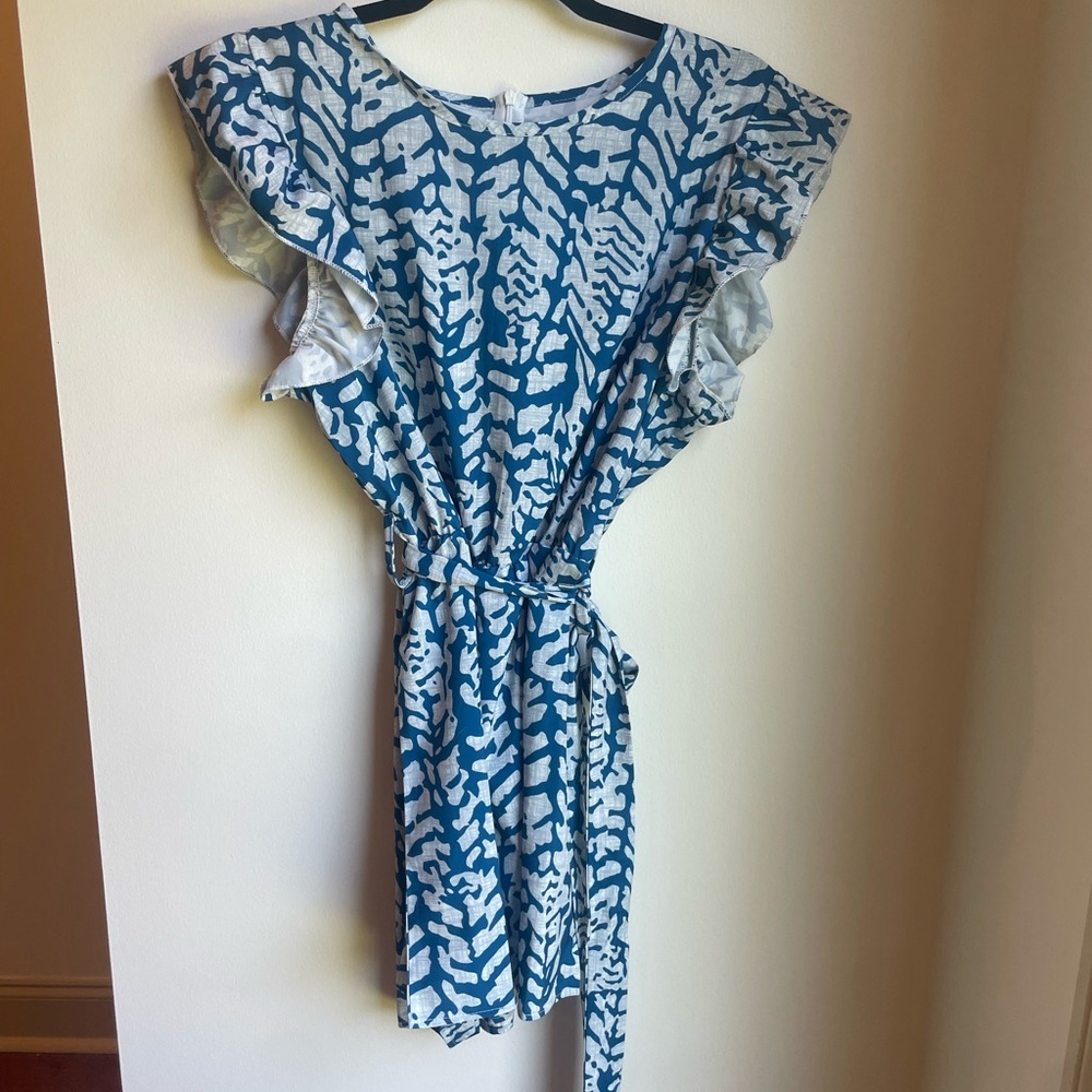 Pattern Ruffle Sleeve Romper